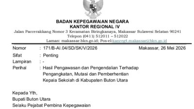 BKN Minta Bupati Buton Utara Cabut Tiga SK Pengangkatan dan Pemberhentian Kepala Sekolah