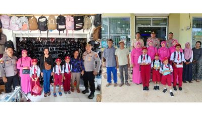 Kapolres Buton Utara Salurkan Bantuan Perlengkapan Sekolah untuk Anak Kurang Mampu di Kulisusu Barat dan Bonegunu